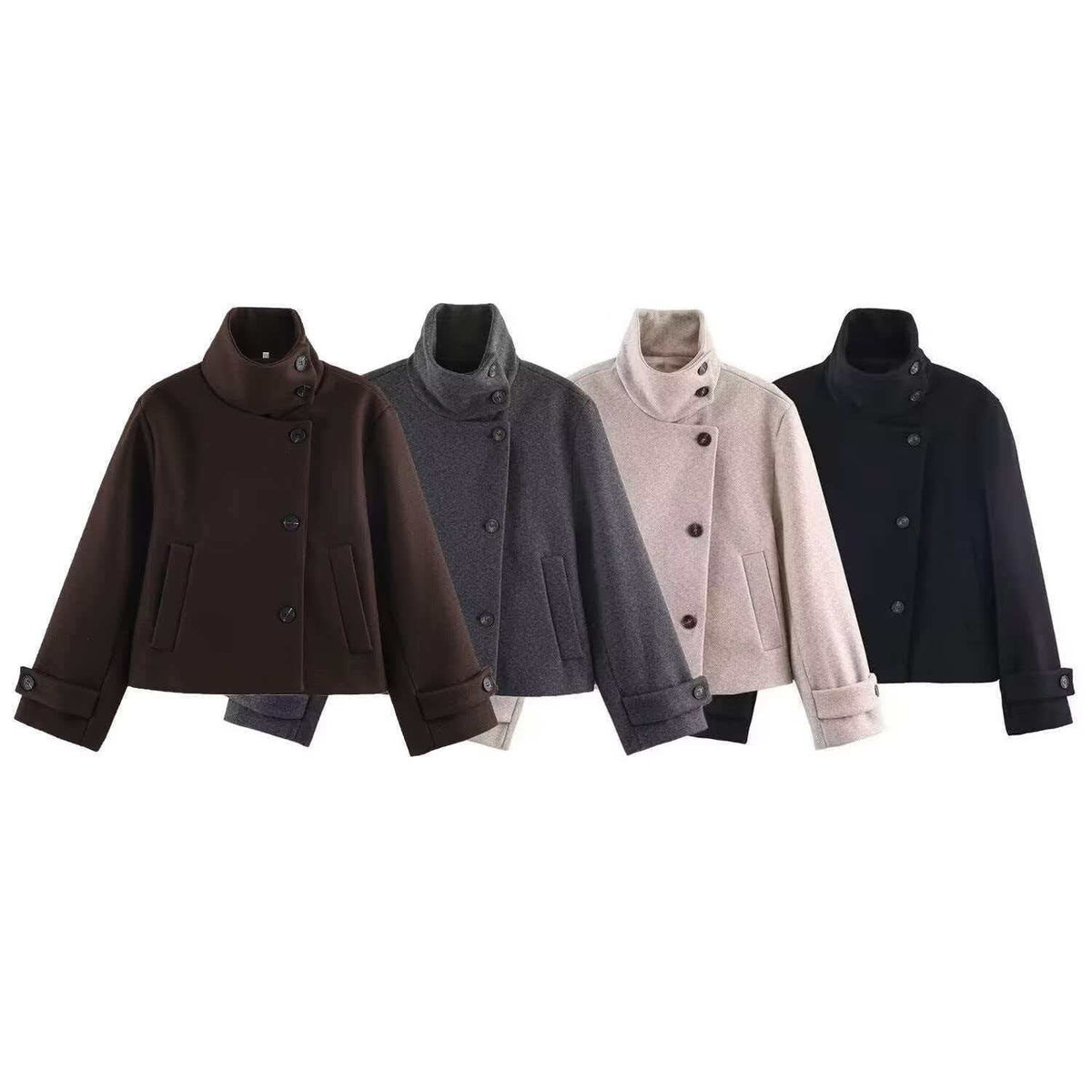 Raffaella Asymmetric Stand-Collar Wool Jacket