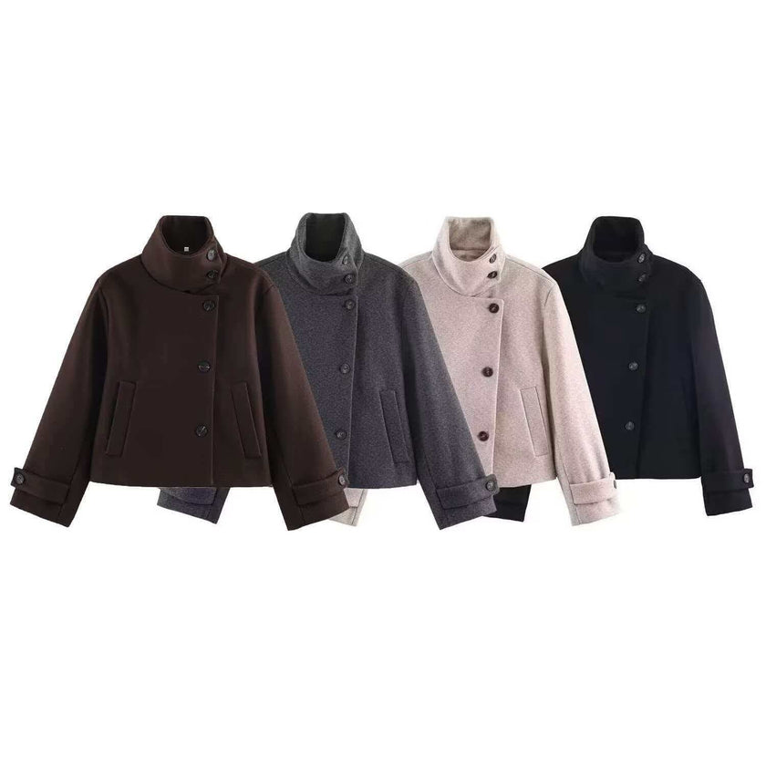 Raffaella Asymmetric Stand-Collar Wool Jacket
