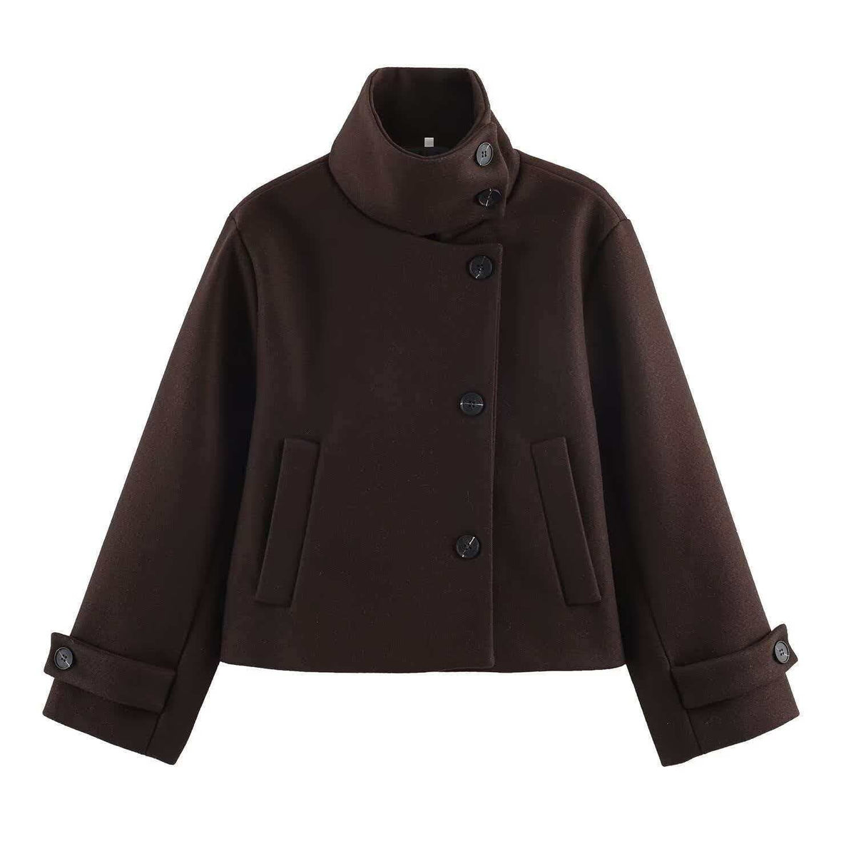 Raffaella Asymmetric Stand-Collar Wool Jacket