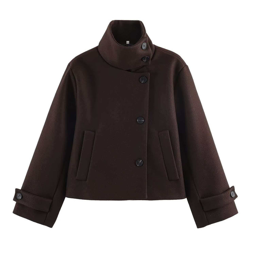 Raffaella Asymmetric Stand-Collar Wool Jacket
