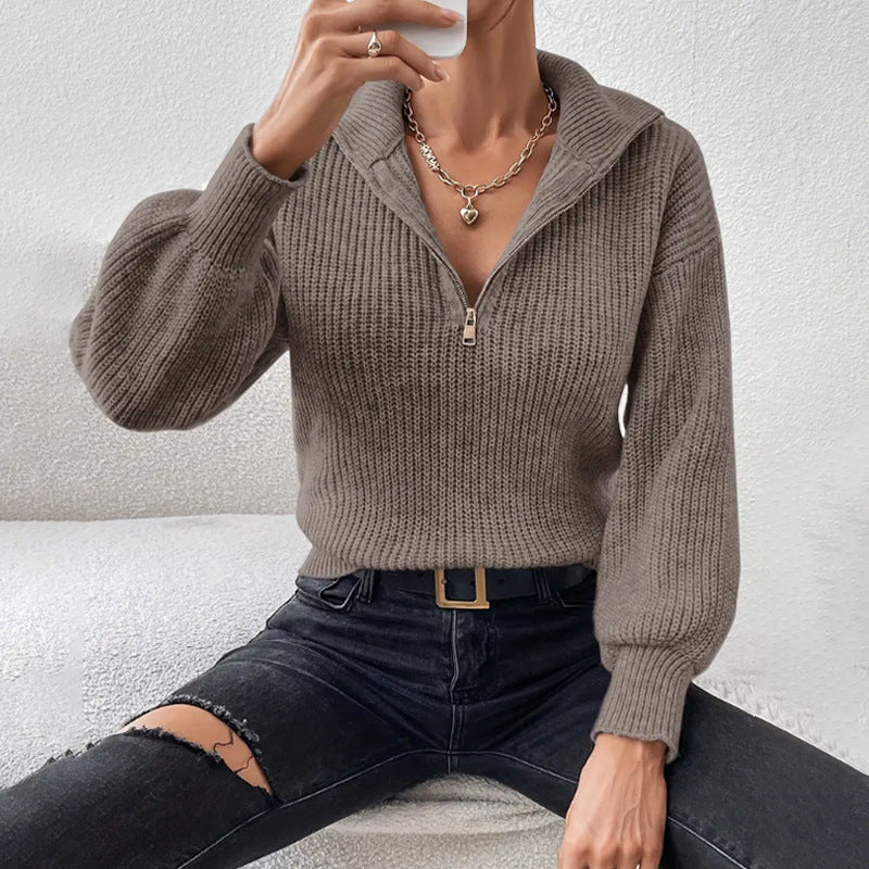 Silvana Ribbed Half-Zip Stand-Collar Sweater