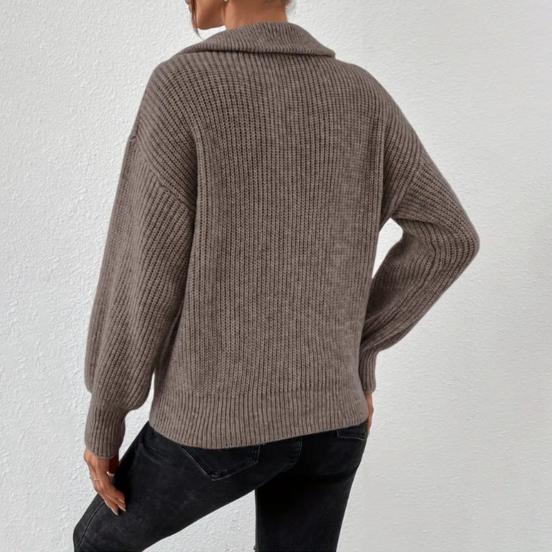 Silvana Ribbed Half-Zip Stand-Collar Sweater