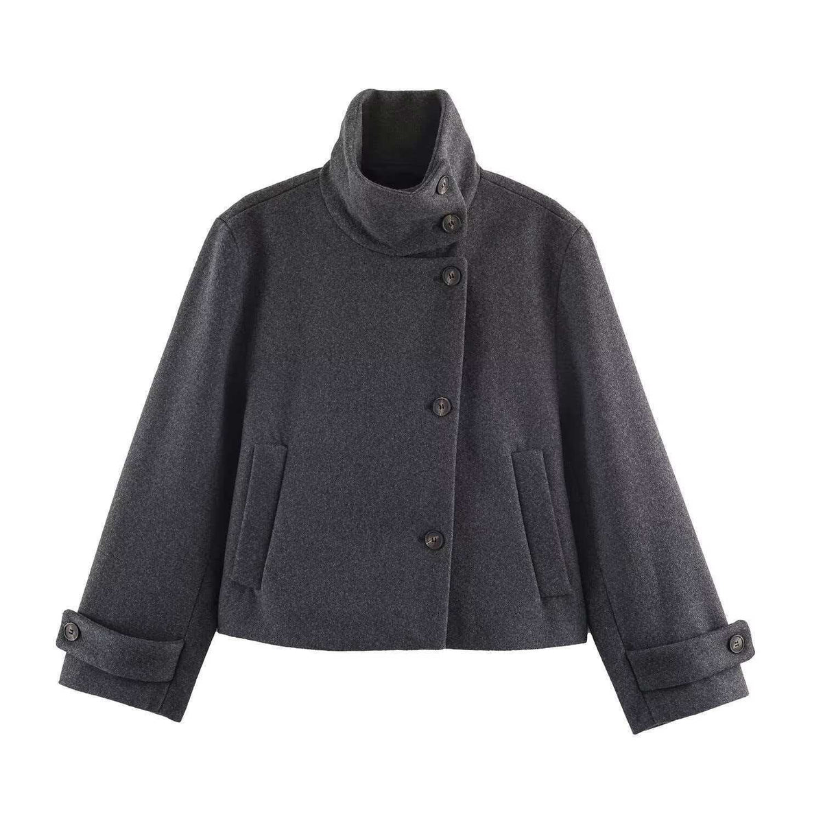 Raffaella Asymmetric Stand-Collar Wool Jacket