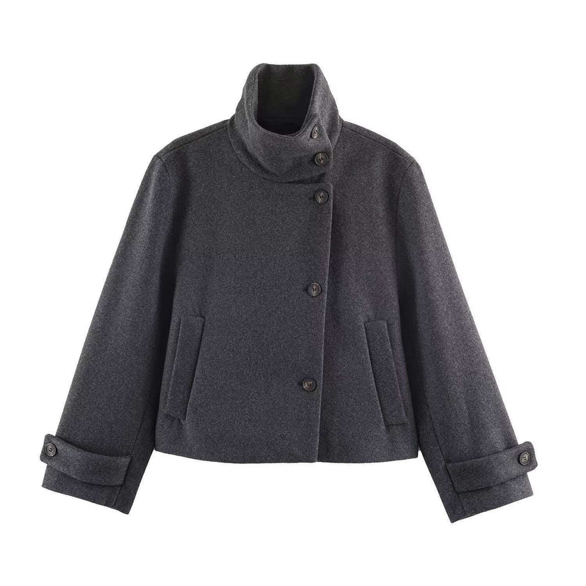 Raffaella Asymmetric Stand-Collar Wool Jacket