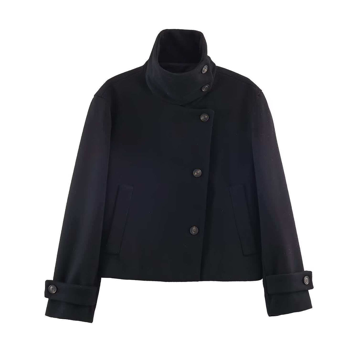 Raffaella Asymmetric Stand-Collar Wool Jacket