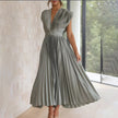 Seraphina Pleated V-Neck Midi Dress Occasion Formal