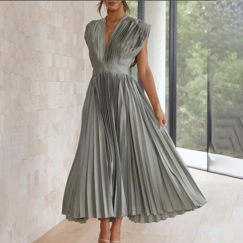 Seraphina Pleated V-Neck Midi Dress Occasion Formal