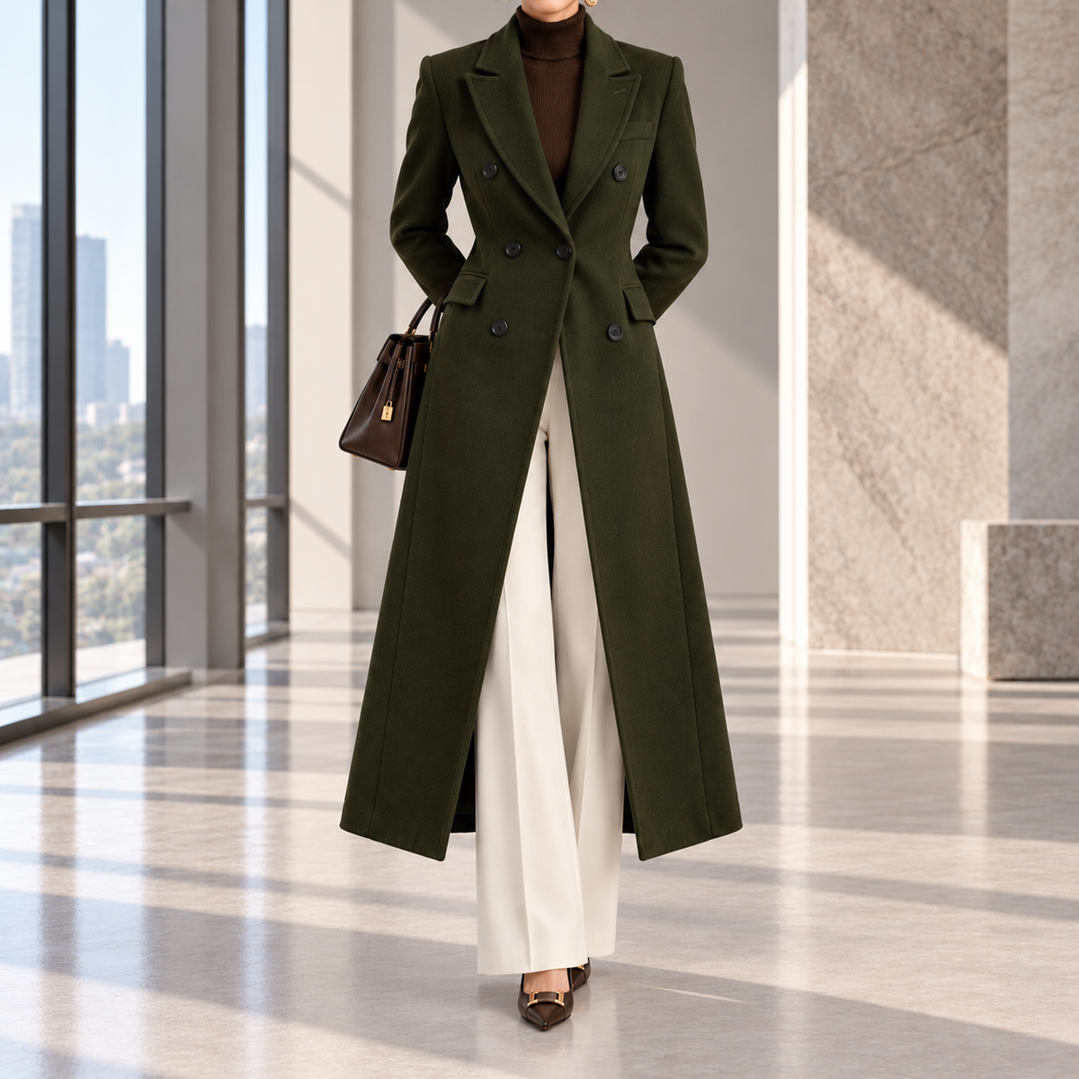 Philippa Double-Breasted Notch-Lapel Wool Coat
