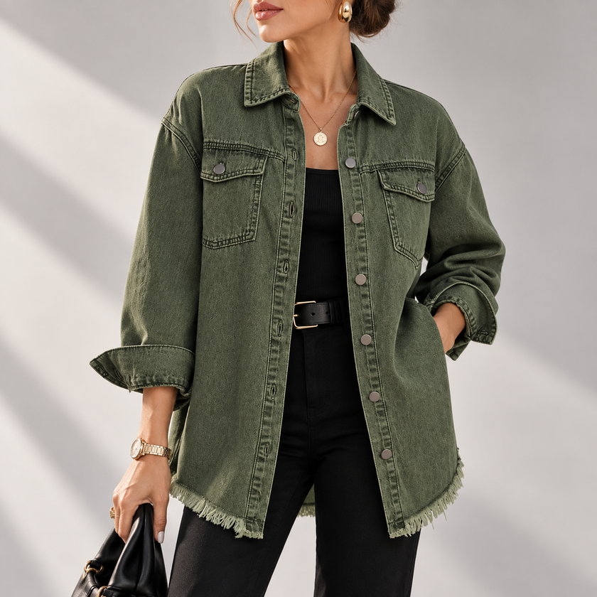 Arabella Frayed-Hem Oversized Denim Jacket