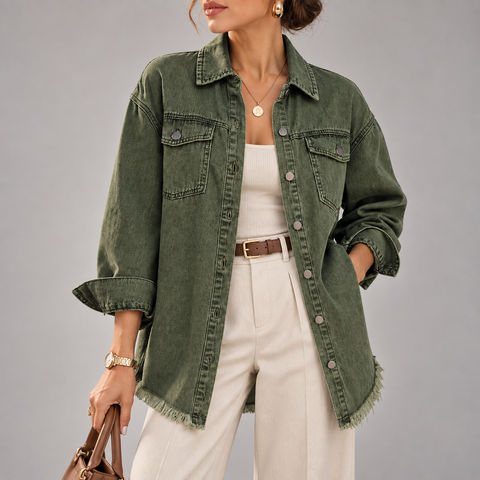 Arabella Frayed-Hem Oversized Denim Jacket