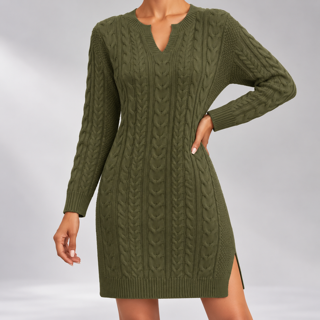 Lucrezia Cable Knit V-Neck Tunic Dress