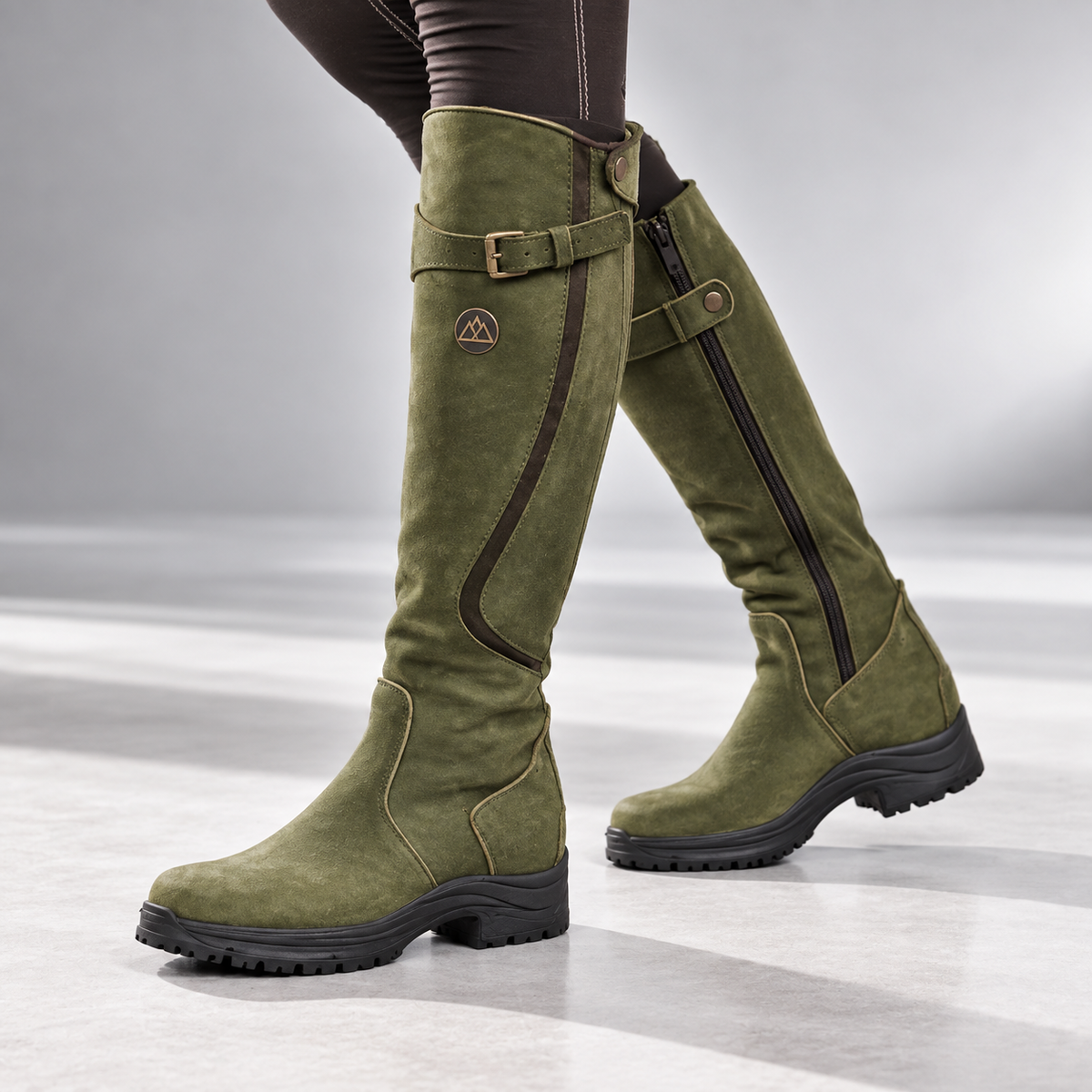 Giada Buckle-Strap Knee-High Leather Riding Boots