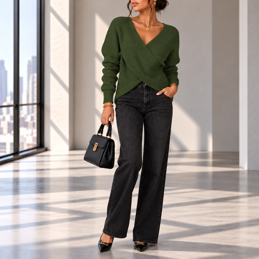 Mirella Wrap Front V-Neck Sweater