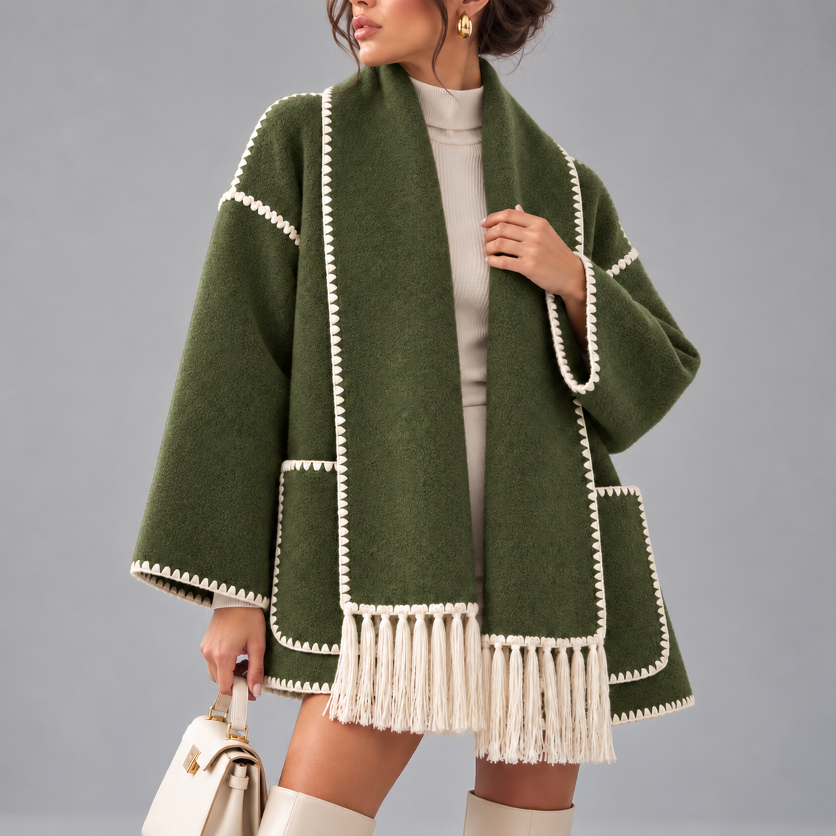 Bettina Fringed Blanket Scarf Wrap Coat