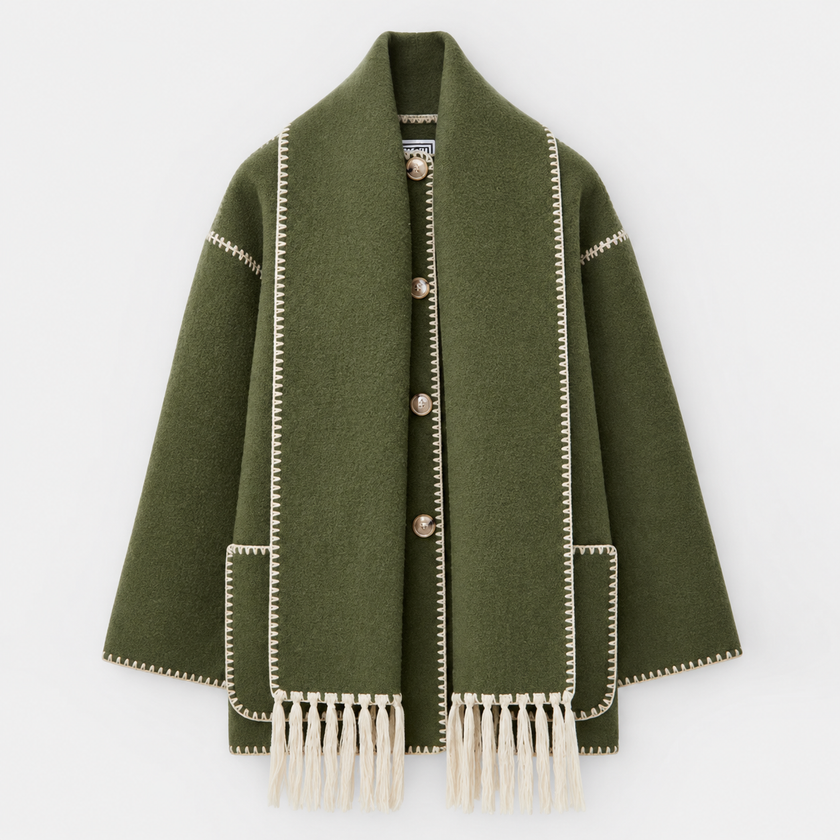 Bettina Fringed Blanket Scarf Wrap Coat