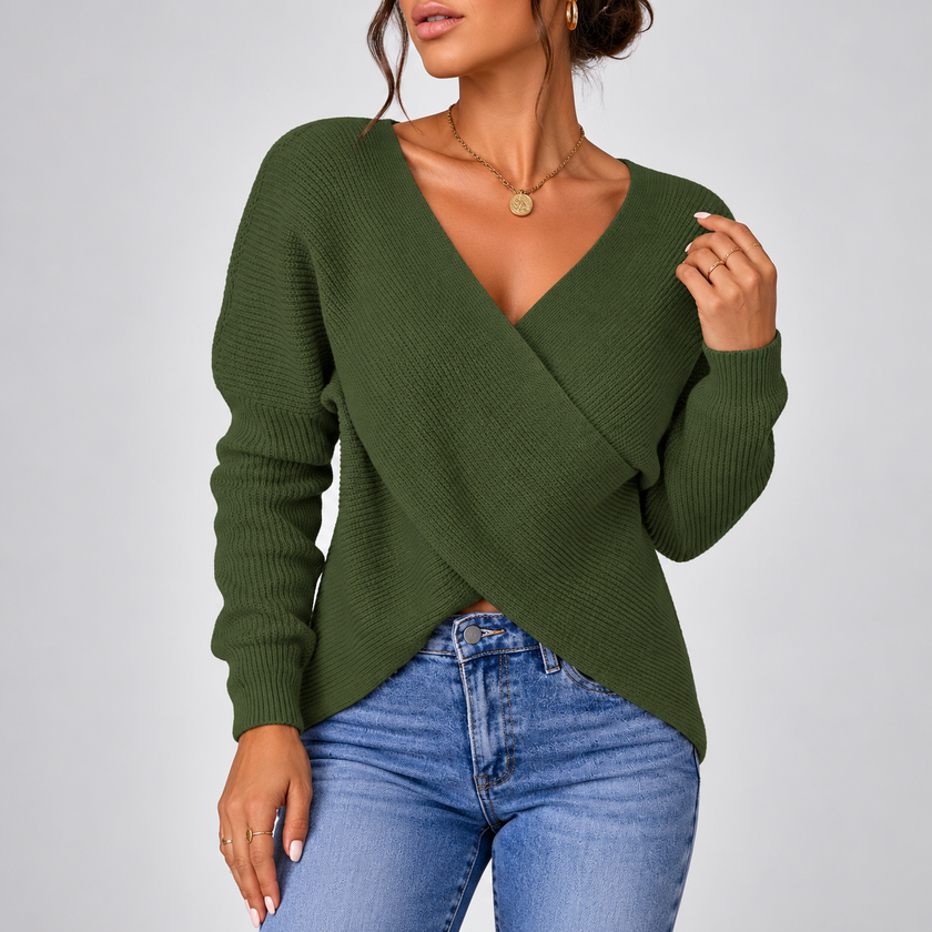 Mirella Wrap Front V-Neck Sweater