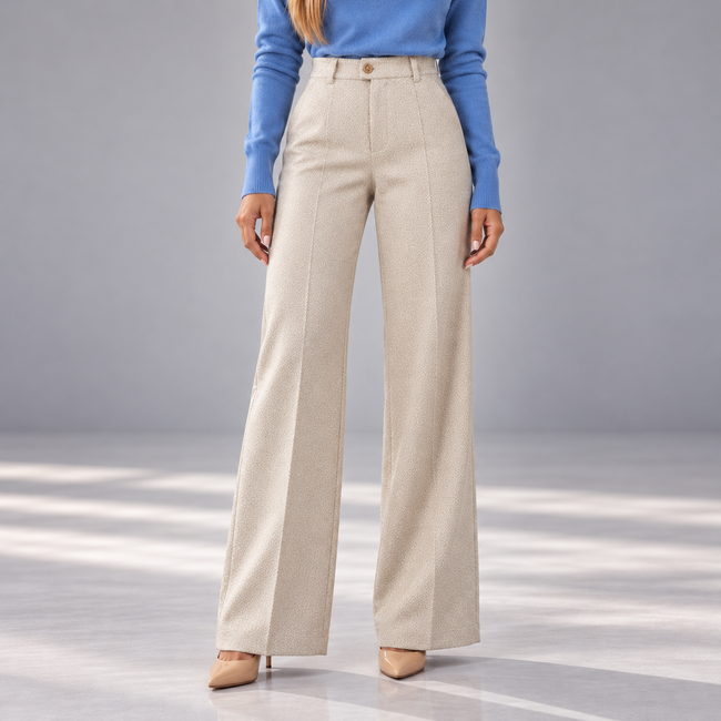 Lorenza Herringbone High-Waist Wide-Leg Pants