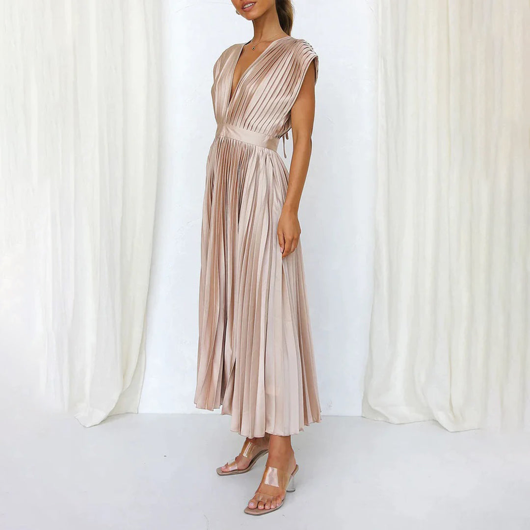 Seraphina Pleated V-Neck Midi Dress Occasion Formal