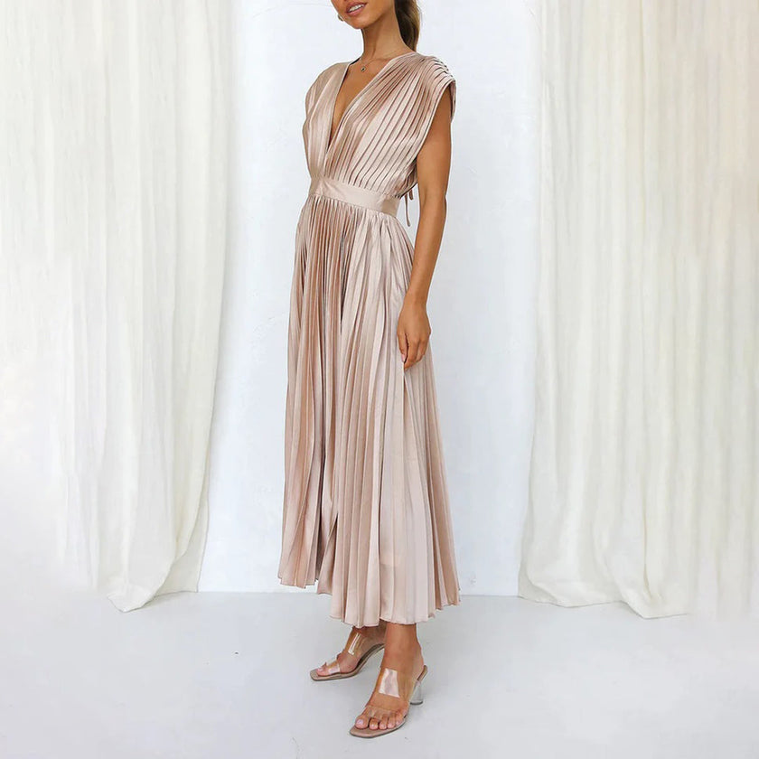 Seraphina Pleated V-Neck Midi Dress Occasion Formal