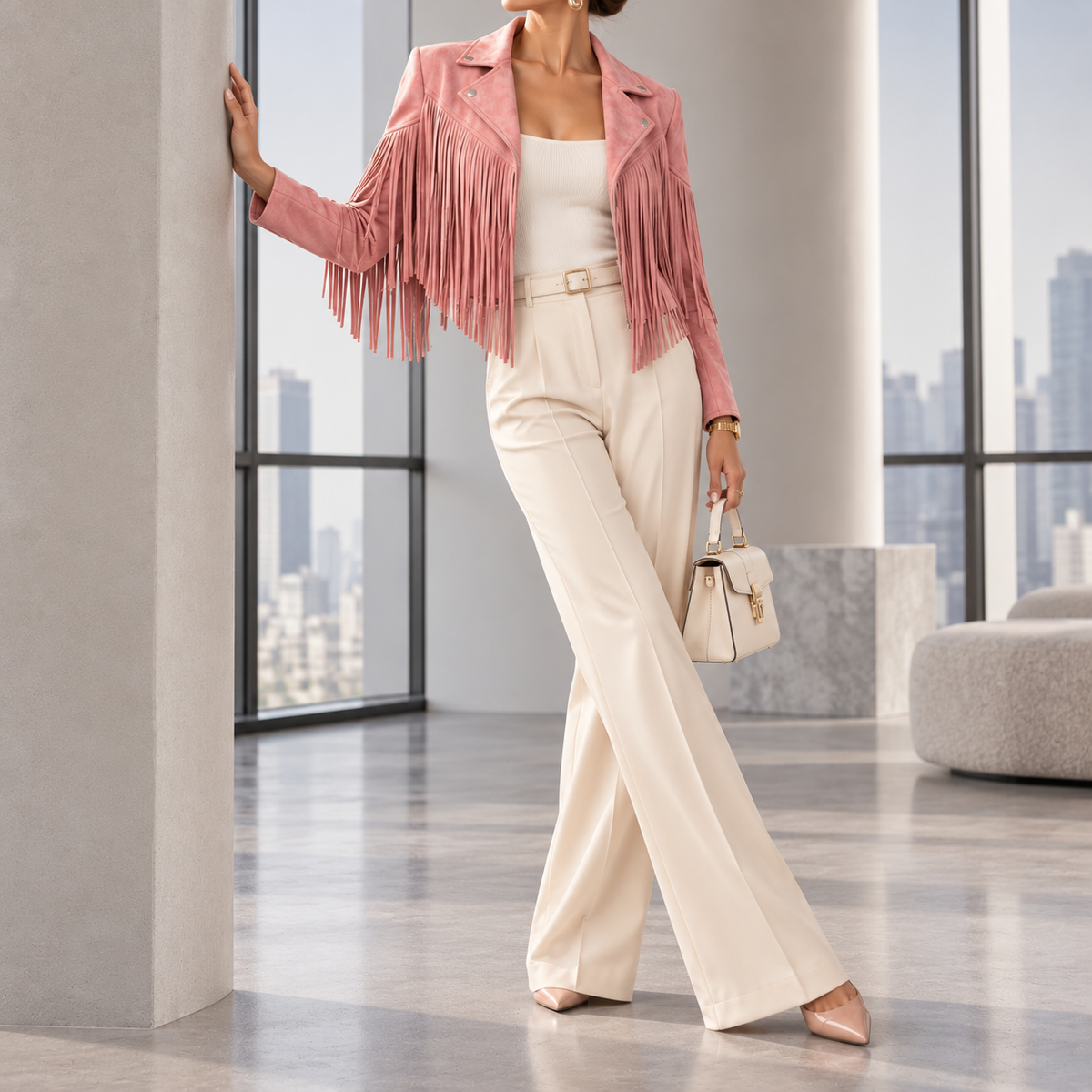 Savannah Cropped Boho Fringe Suede Jacket