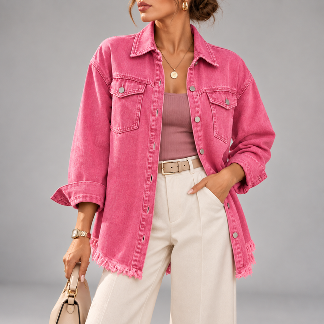 Arabella Frayed-Hem Oversized Denim Jacket