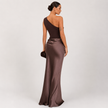 One Shoulder Satin Maxi Dress Elegant Formal Evening Occasion Wear