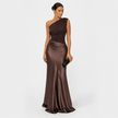 One Shoulder Satin Maxi Dress Elegant Formal Evening Occasion Wear