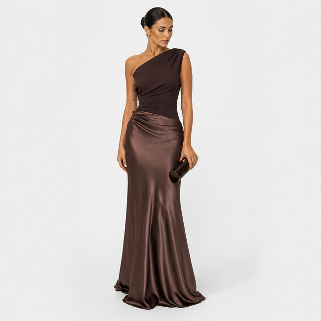 One Shoulder Satin Maxi Dress Elegant Formal Evening Occasion Wear