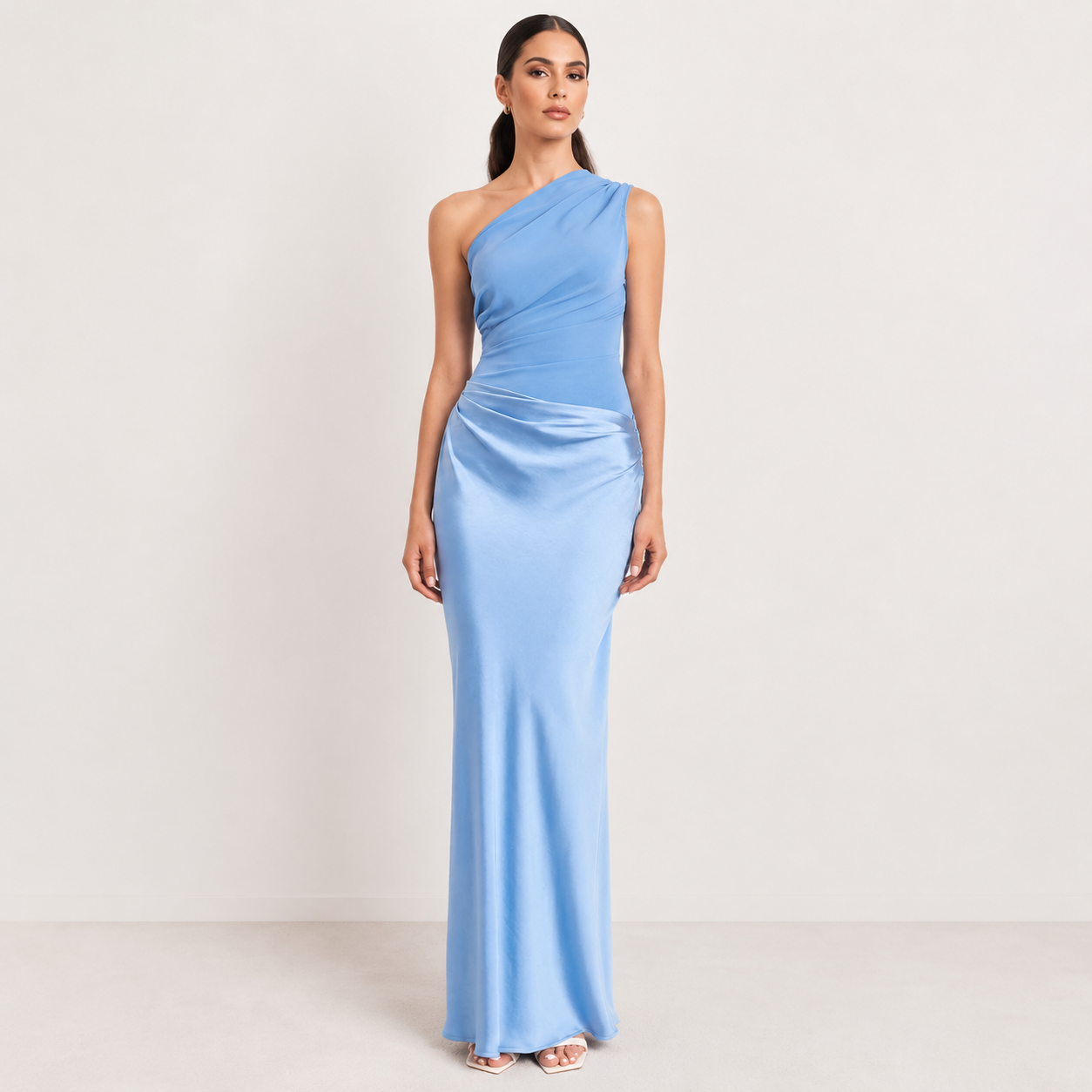 One Shoulder Satin Maxi Dress Elegant Formal Evening Occasion Wear