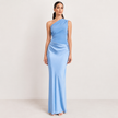 One Shoulder Satin Maxi Dress Elegant Formal Evening Occasion Wear