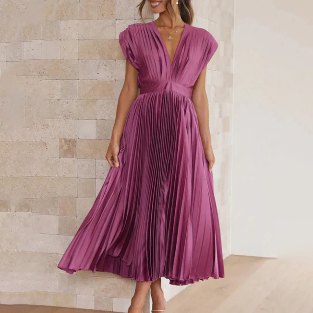 Seraphina Pleated V-Neck Midi Dress Occasion Formal