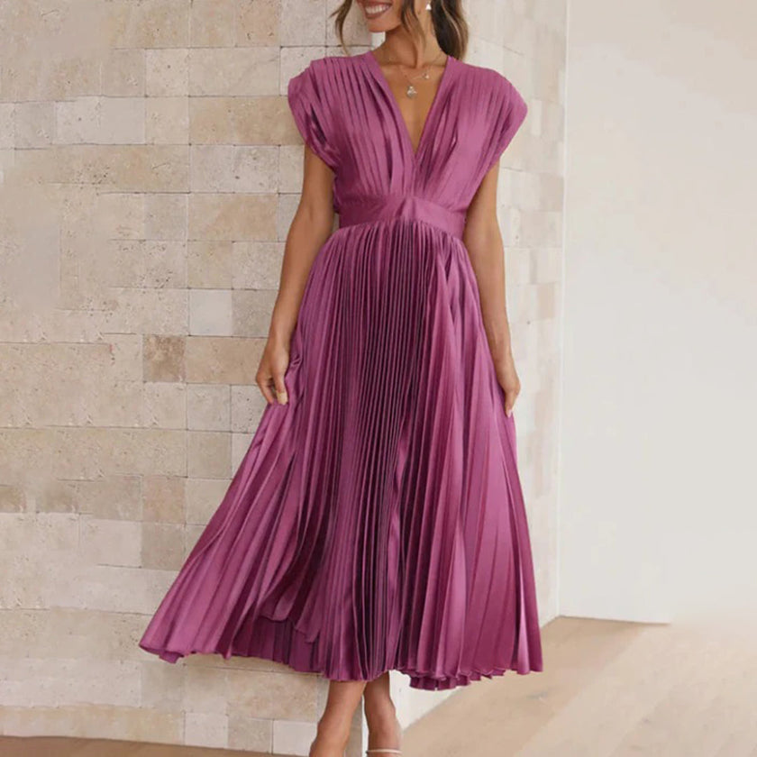 Seraphina Pleated V-Neck Midi Dress Occasion Formal