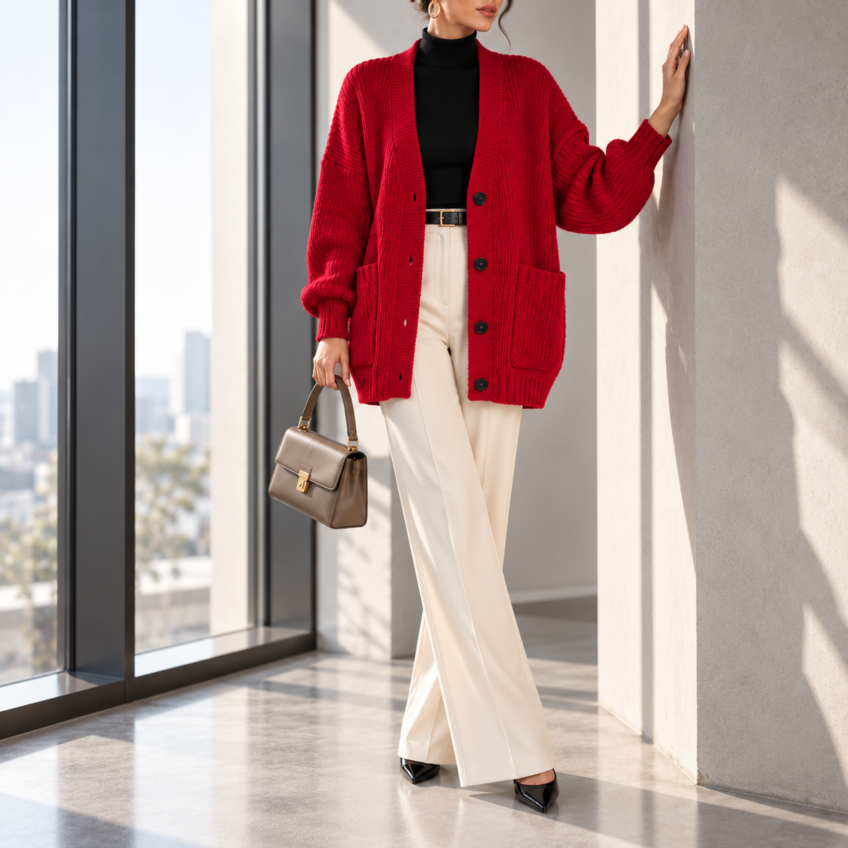 Paolina Relaxed Button-Front Pocket Cardigan