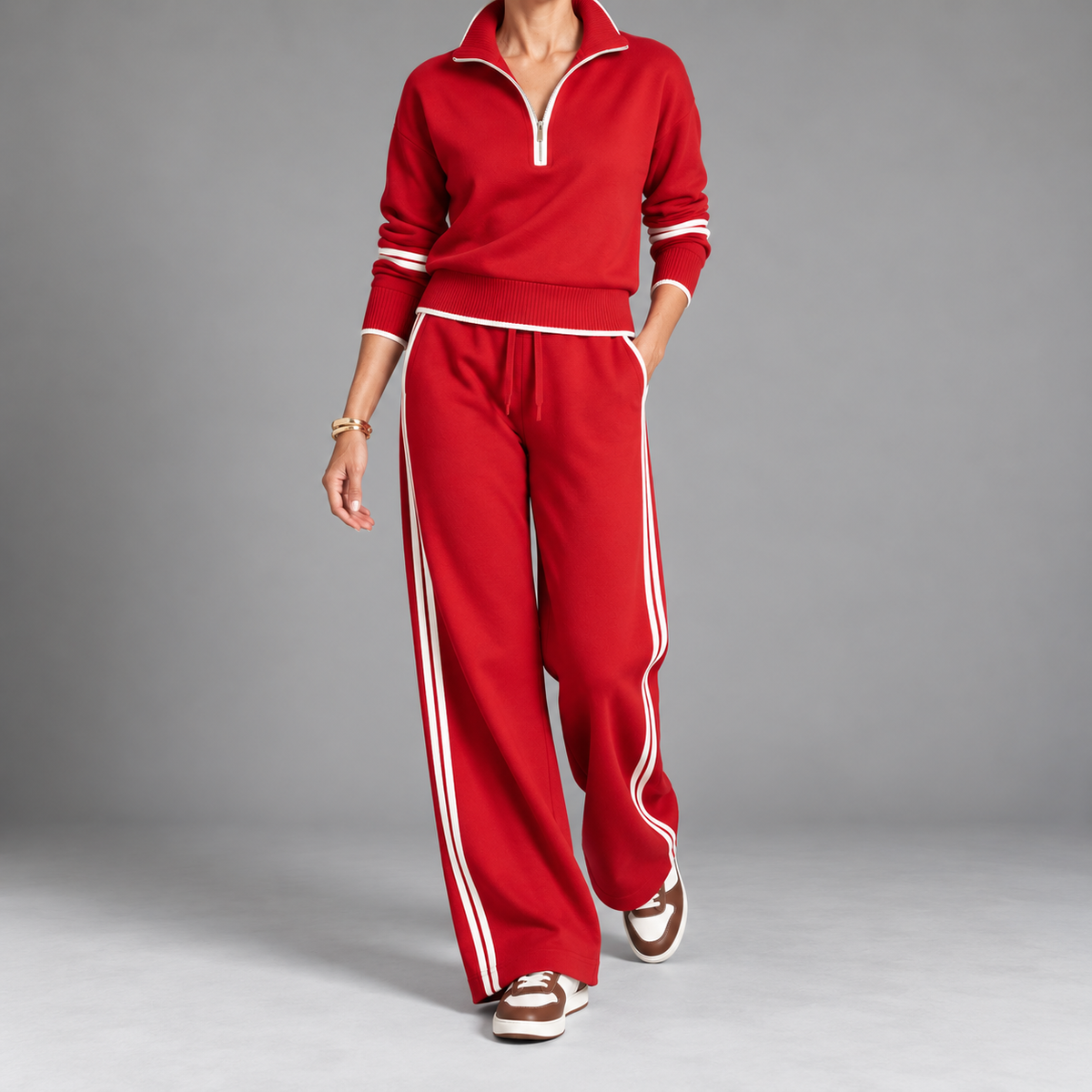 Serenella Zip-Neck Knit Wide-Leg Pants Set
