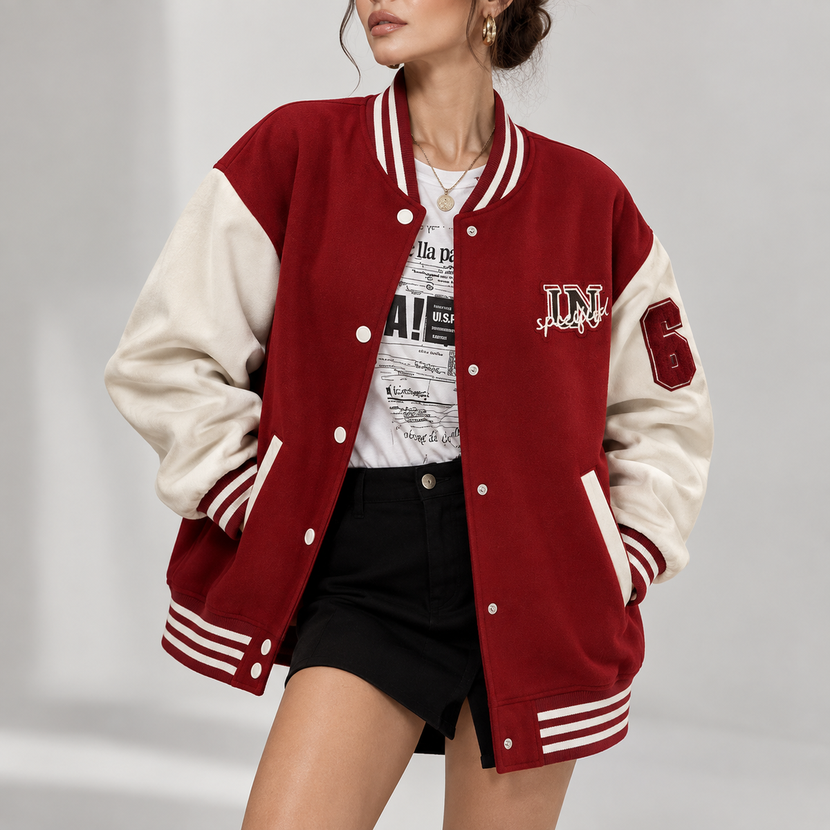 Lucinda Oversized Letterman Varsity Jacket