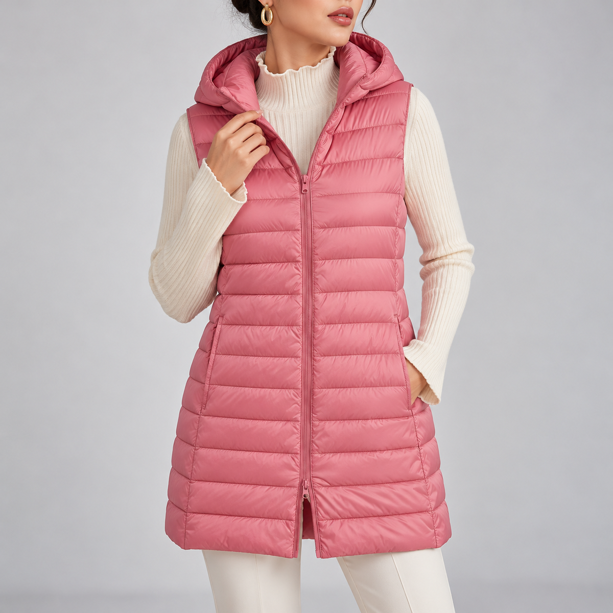Allegra Hooded Longline Quilted Vest