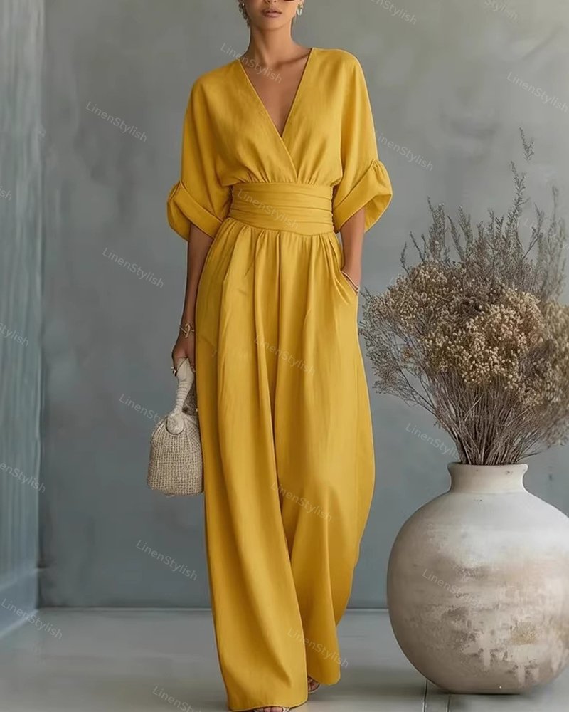 Amara Wrap V-Neck Wide-Leg Maxi Jumpsuit