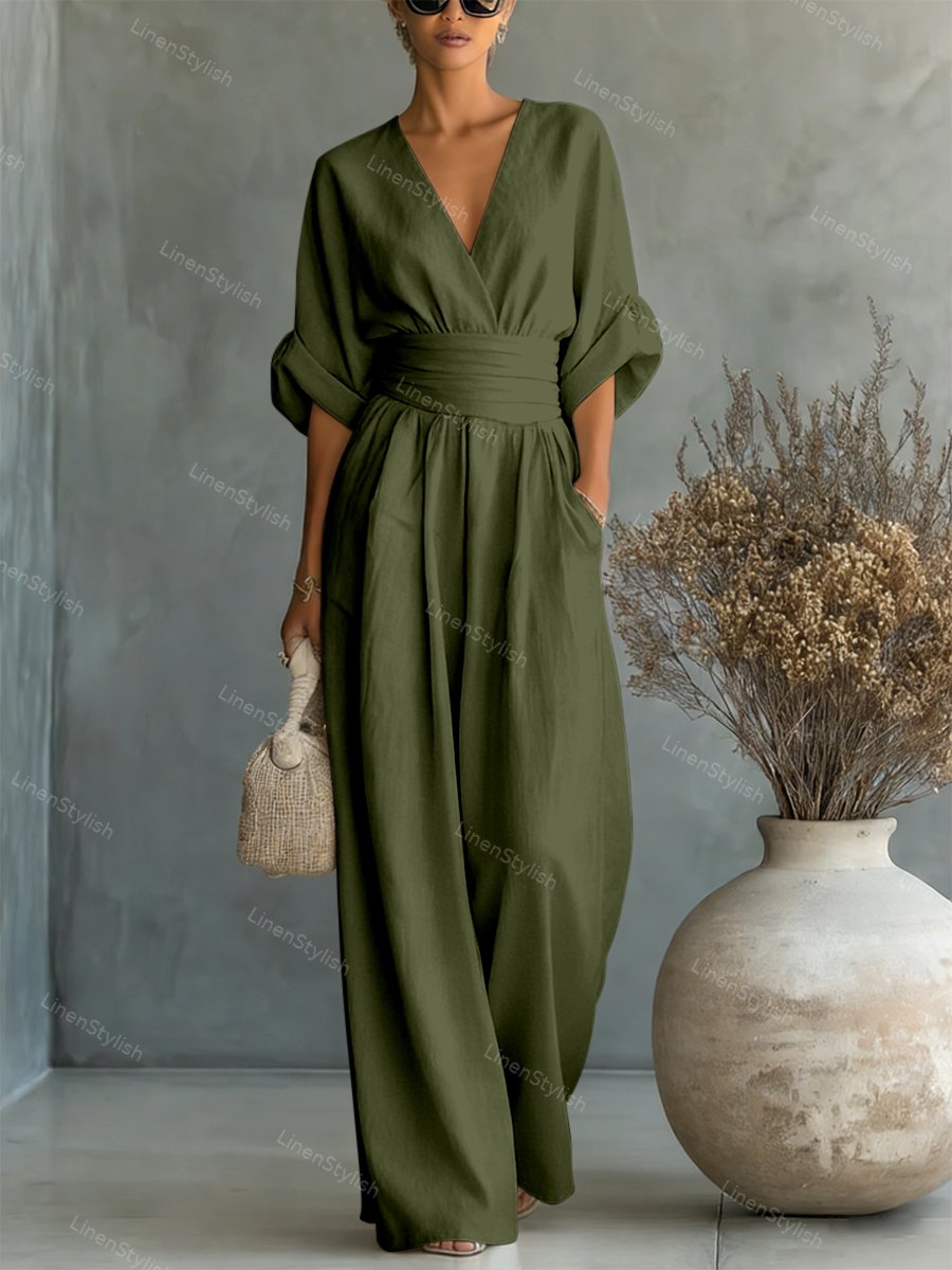 Amara Wrap V-Neck Wide-Leg Maxi Jumpsuit