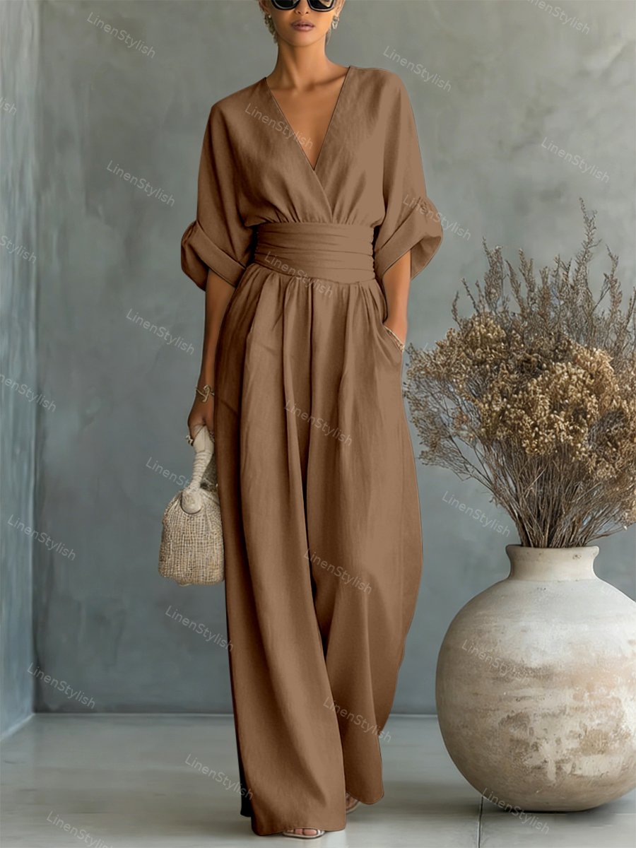 Amara Wrap V-Neck Wide-Leg Maxi Jumpsuit