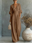 Amara Wrap V-Neck Wide-Leg Maxi Jumpsuit