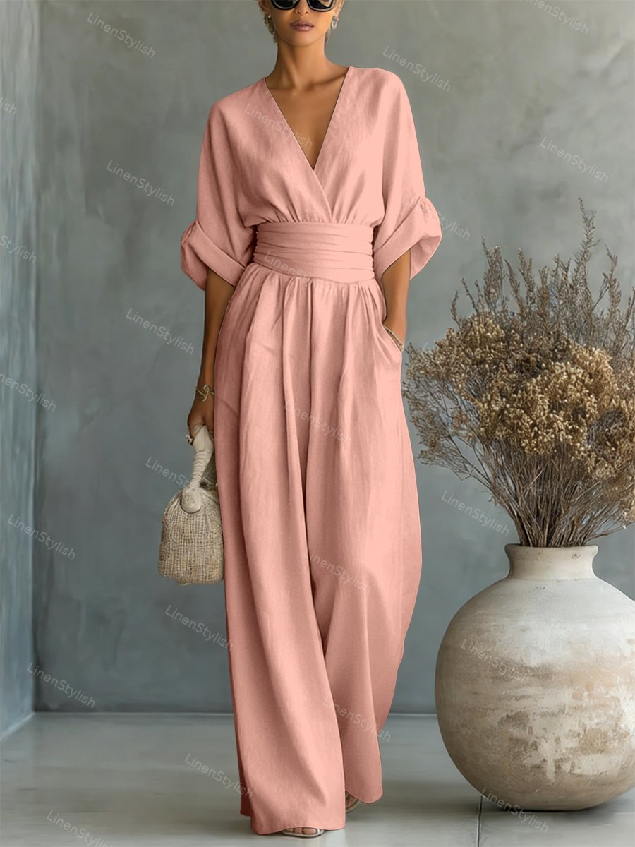 Amara Wrap V-Neck Wide-Leg Maxi Jumpsuit