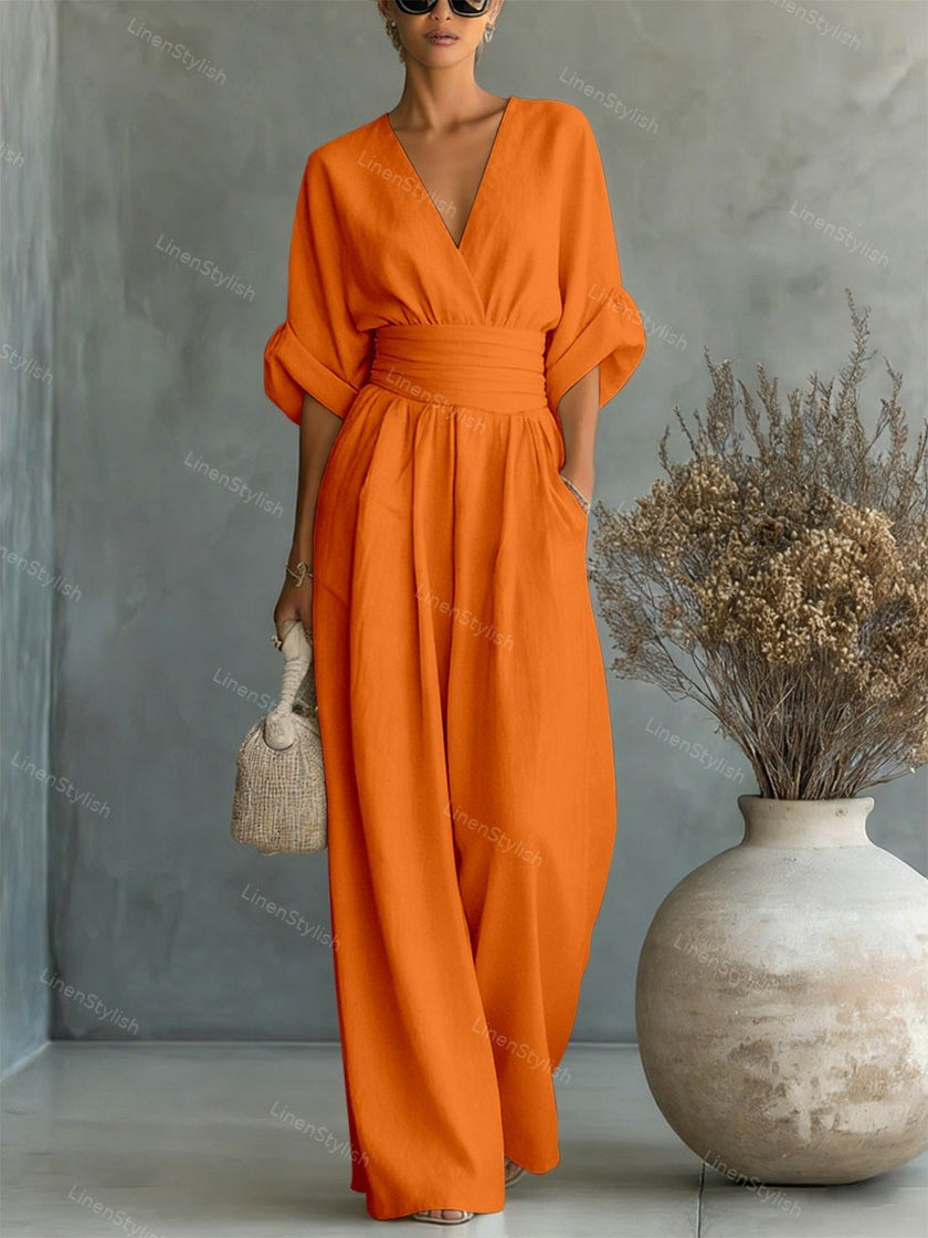 Amara Wrap V-Neck Wide-Leg Maxi Jumpsuit