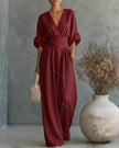 Amara Wrap V-Neck Wide-Leg Maxi Jumpsuit