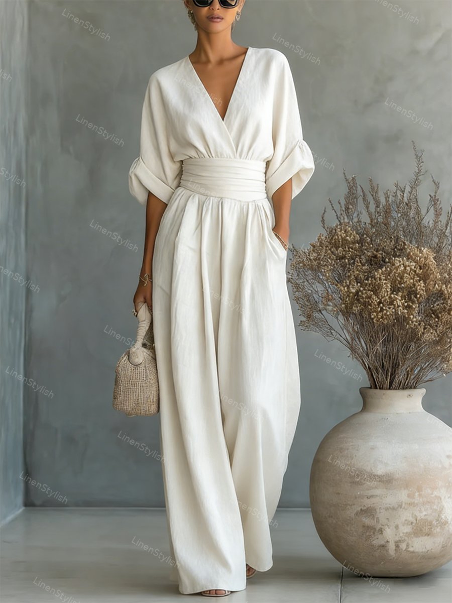 Amara Wrap V-Neck Wide-Leg Maxi Jumpsuit