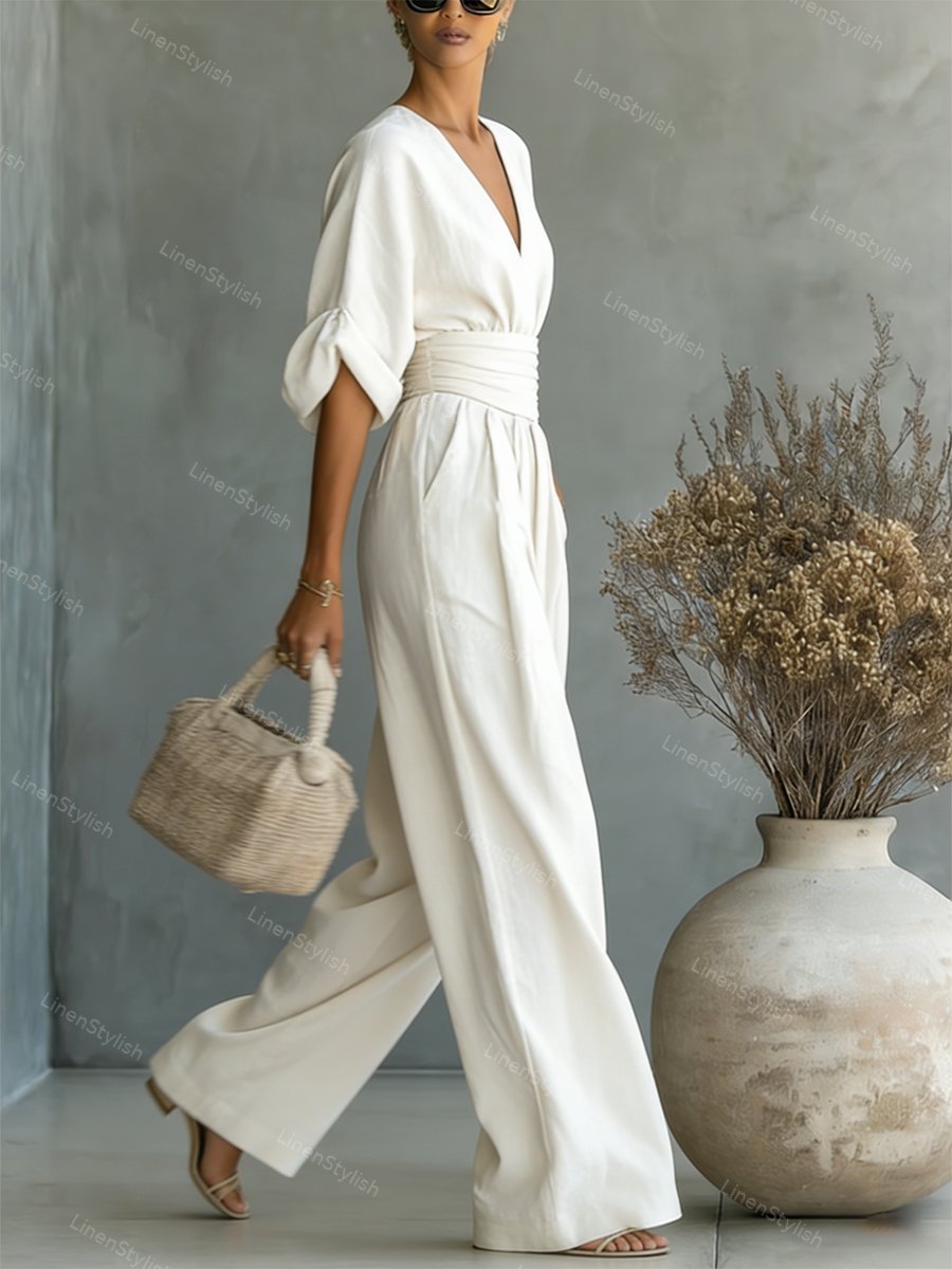 Amara Wrap V-Neck Wide-Leg Maxi Jumpsuit