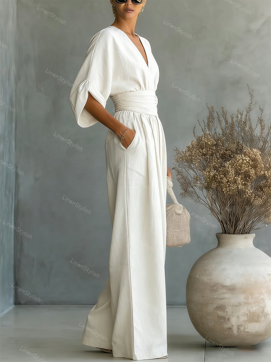 Amara Wrap V-Neck Wide-Leg Maxi Jumpsuit