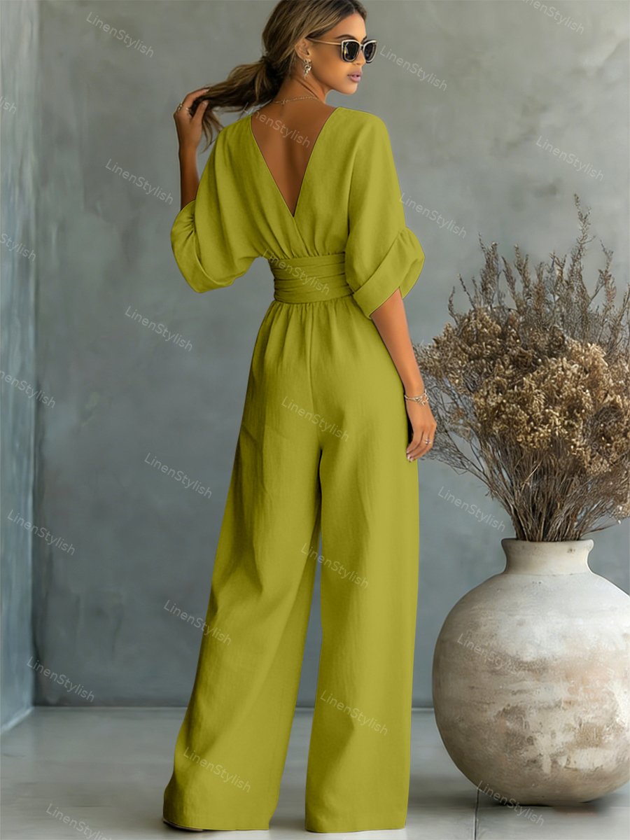 Amara Wrap V-Neck Wide-Leg Maxi Jumpsuit