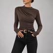 Fiorella Ruched Mock-Neck Long-Sleeve Top