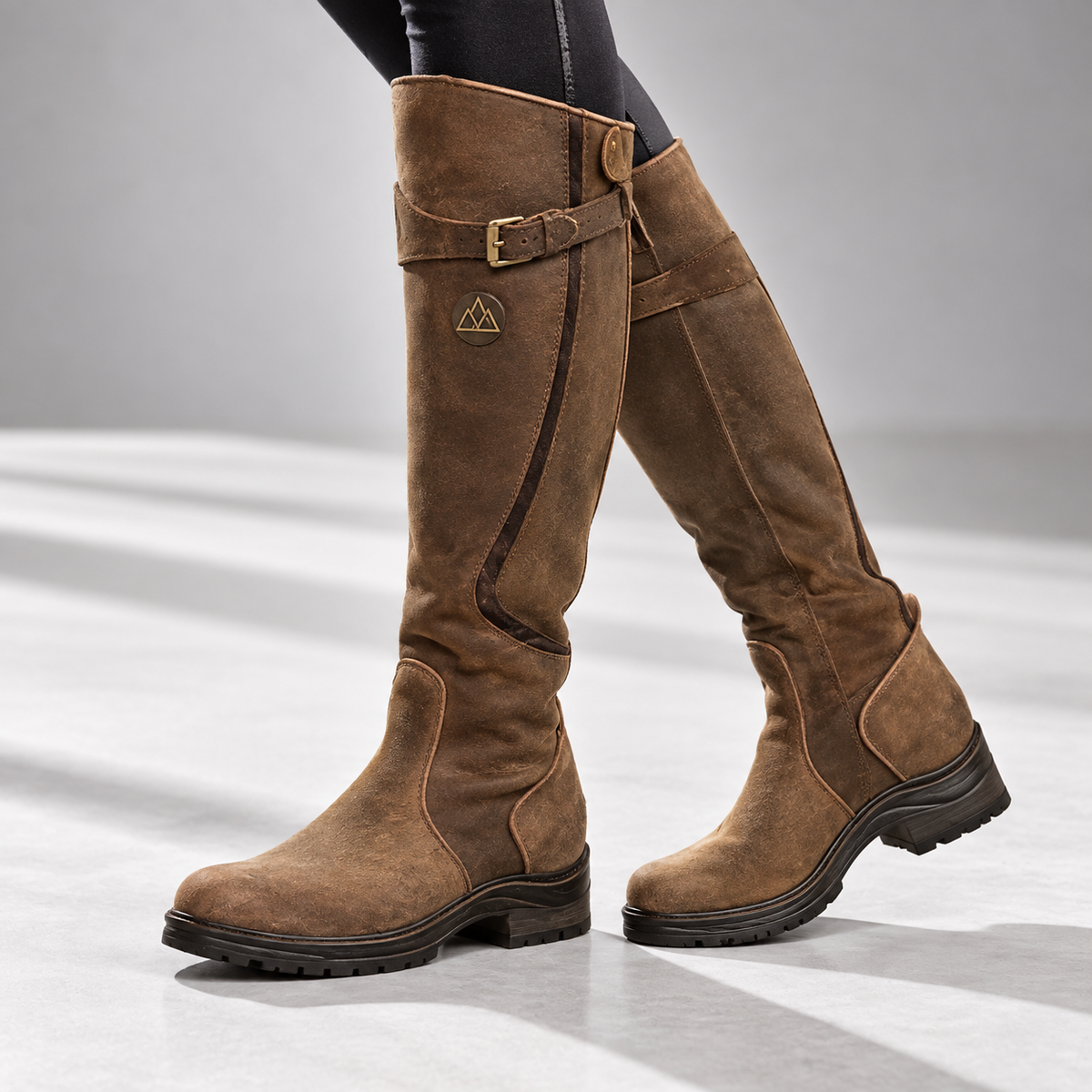 Giada Buckle-Strap Knee-High Leather Riding Boots