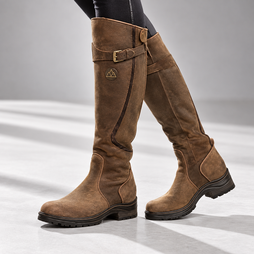 Giada Buckle-Strap Knee-High Leather Riding Boots